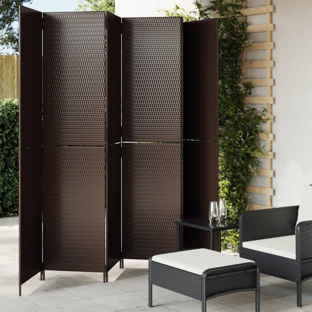 Room Divider 6 Panels Brown Poly Rattan - Direct Imports