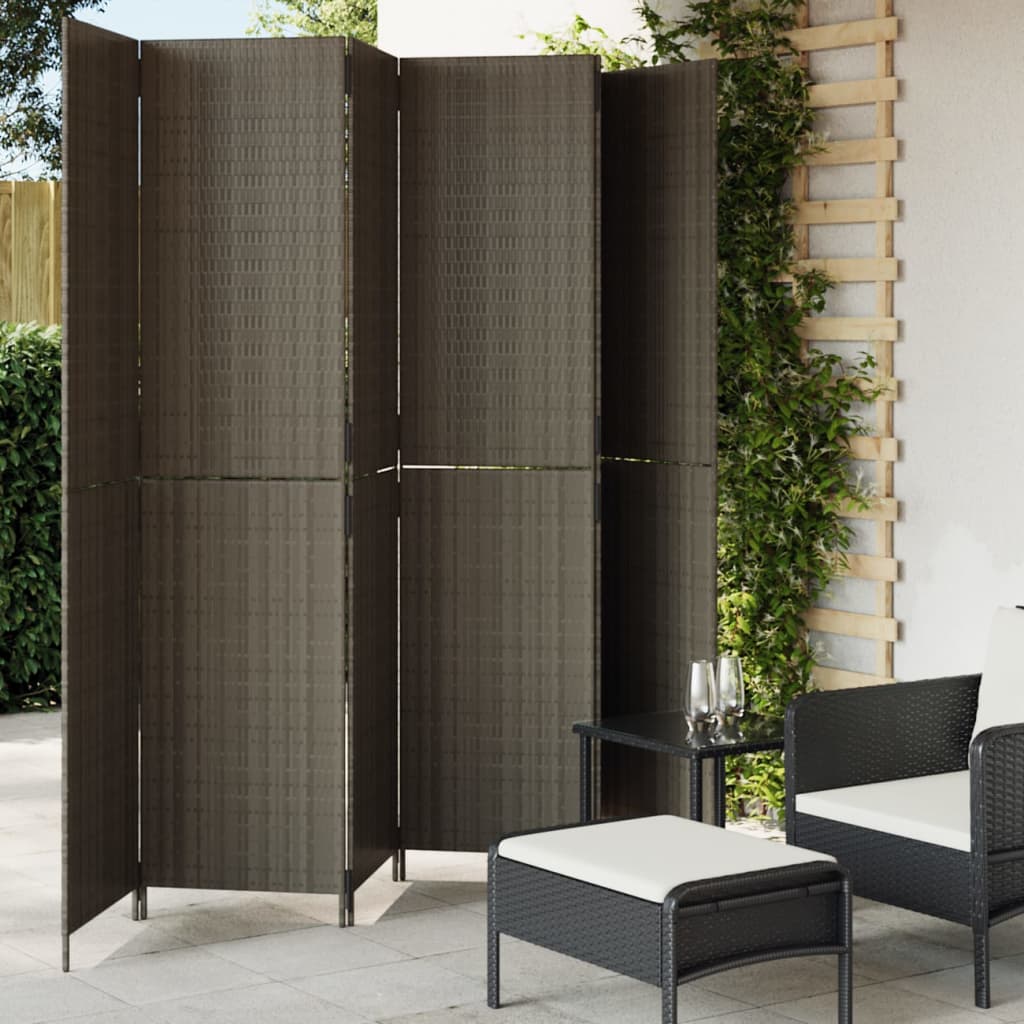 Room Divider 6 Panels Grey Poly Rattan - Brittle & Co
