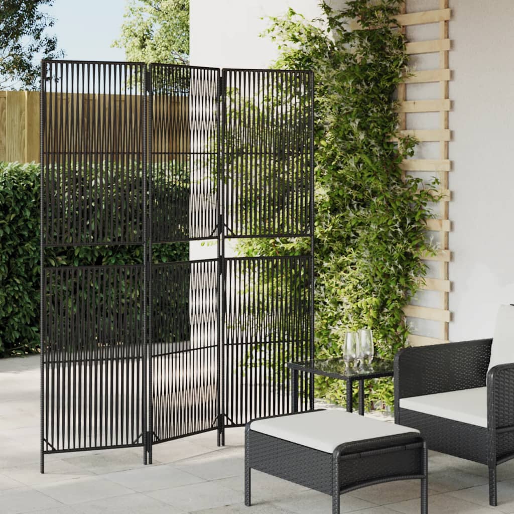 Room Divider 3 Panels Black Poly Rattan - Brittle & Co