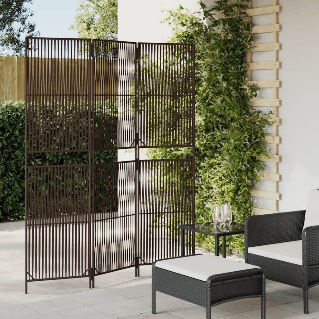 Room Divider 3 Panels Brown Poly Rattan - Merlin Deals