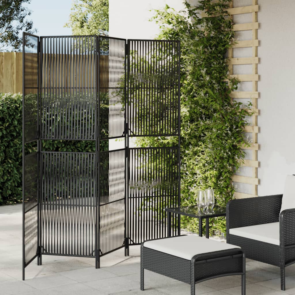 Room Divider 4 Panels Black Poly Rattan - Direct Imports
