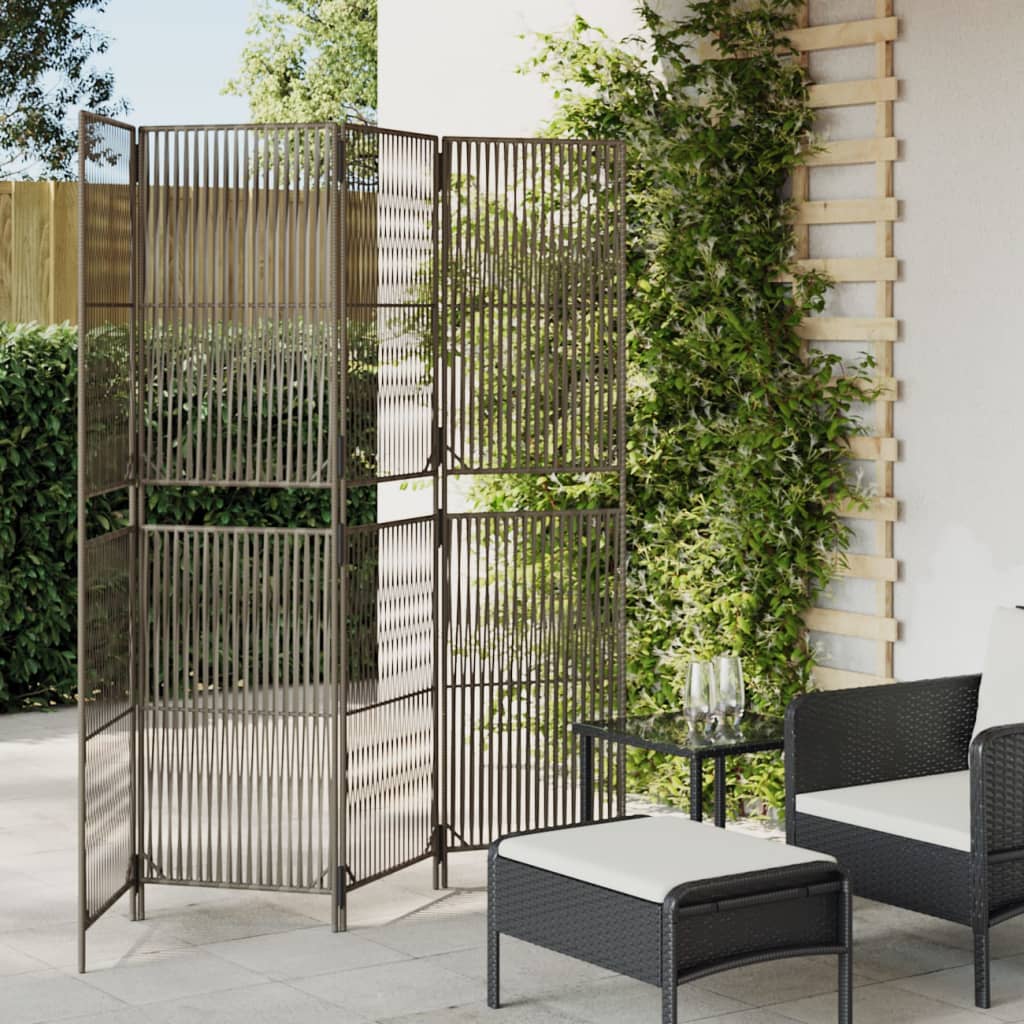 Room Divider 4 Panels Grey Poly Rattan - Merlin Deals