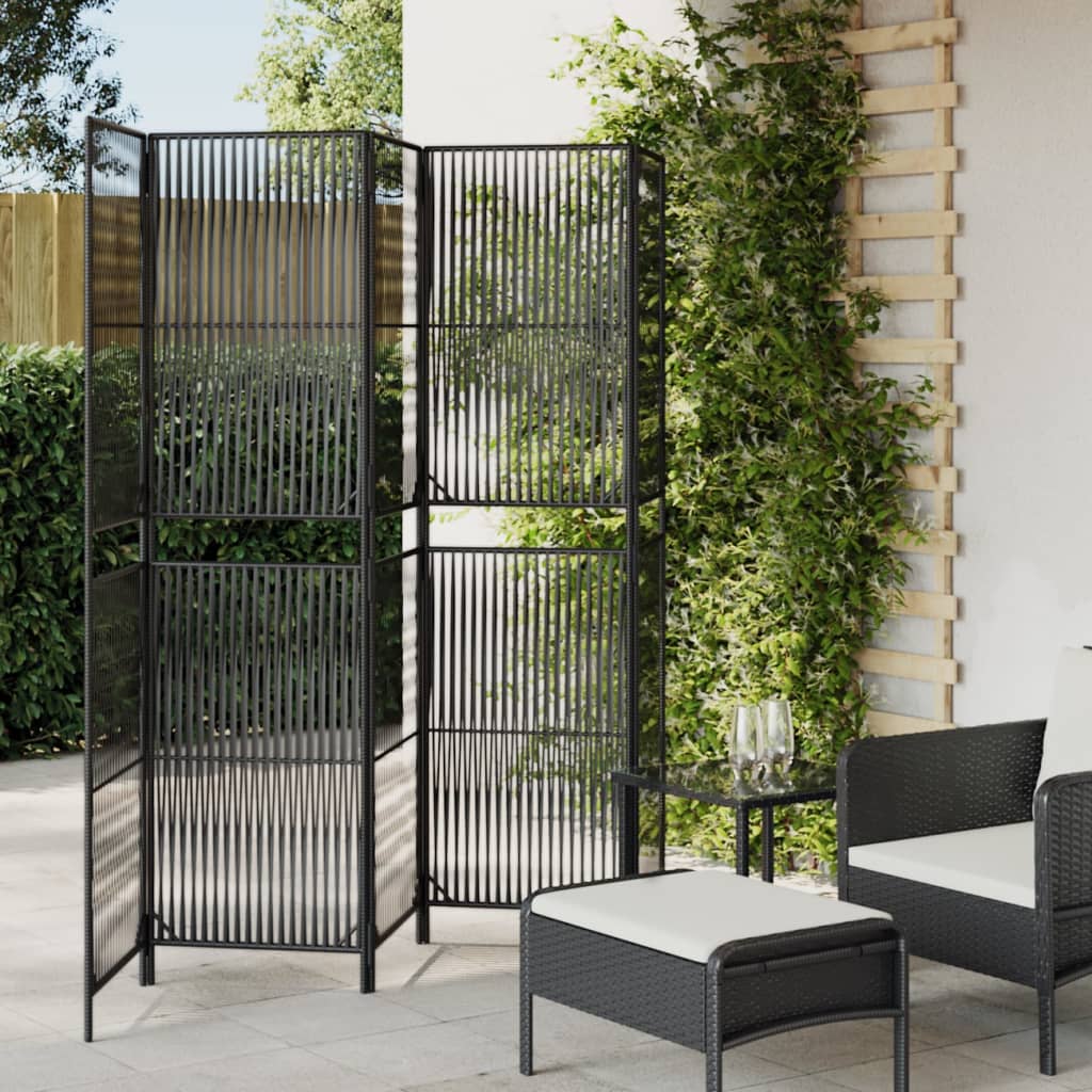Room Divider 5 Panels Black Poly Rattan - Casper Homes
