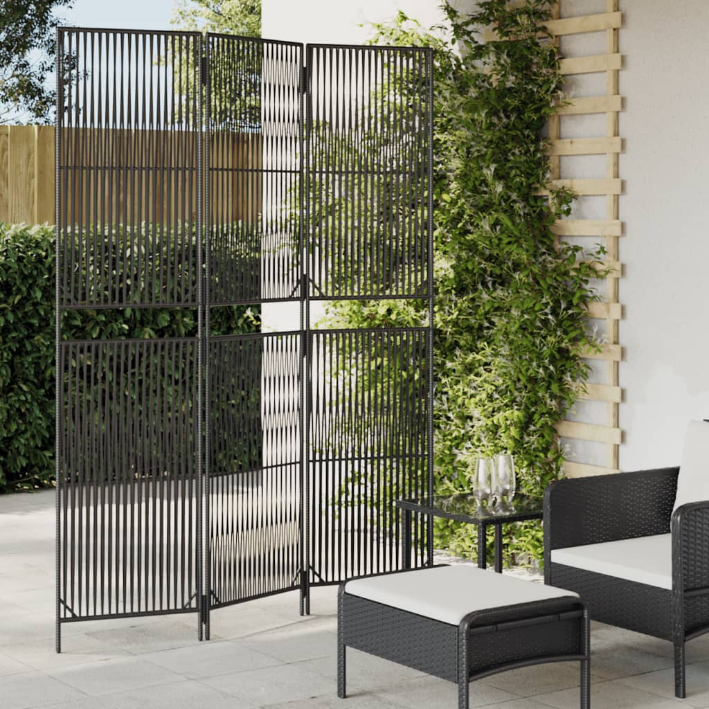 Room Divider 3 Panels Black Poly Rattan - All Things Good