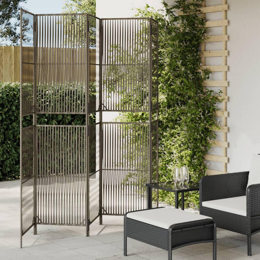 Room Divider 5 Panels Grey Poly Rattan - Brittle & Co