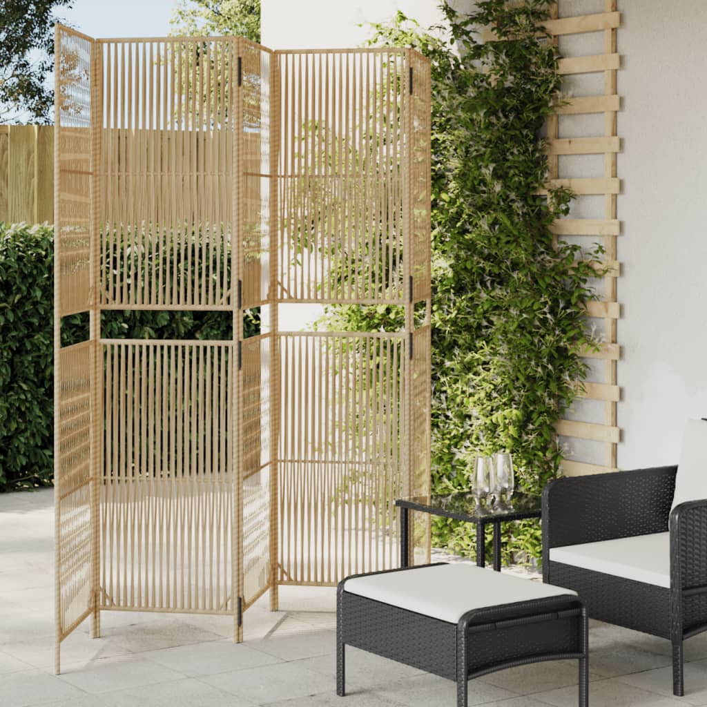 Room Divider 5 Panels Beige Poly Rattan - Merlin Deals