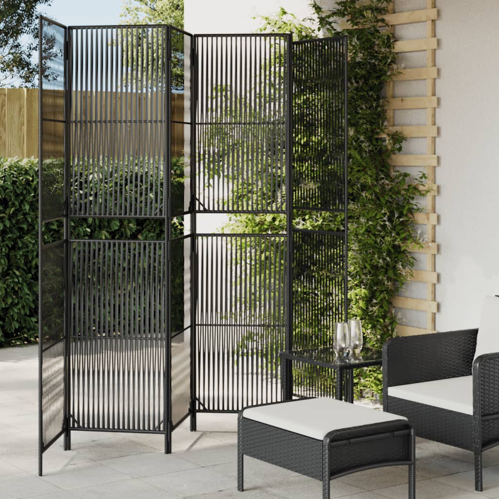 Room Divider 6 Panels Black Poly Rattan - Merlin Deals