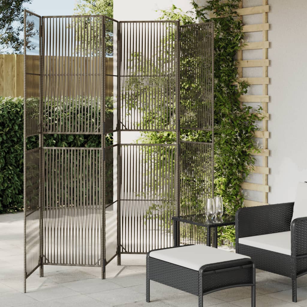 Room Divider 6 Panels Grey Poly Rattan - Merlin Deals