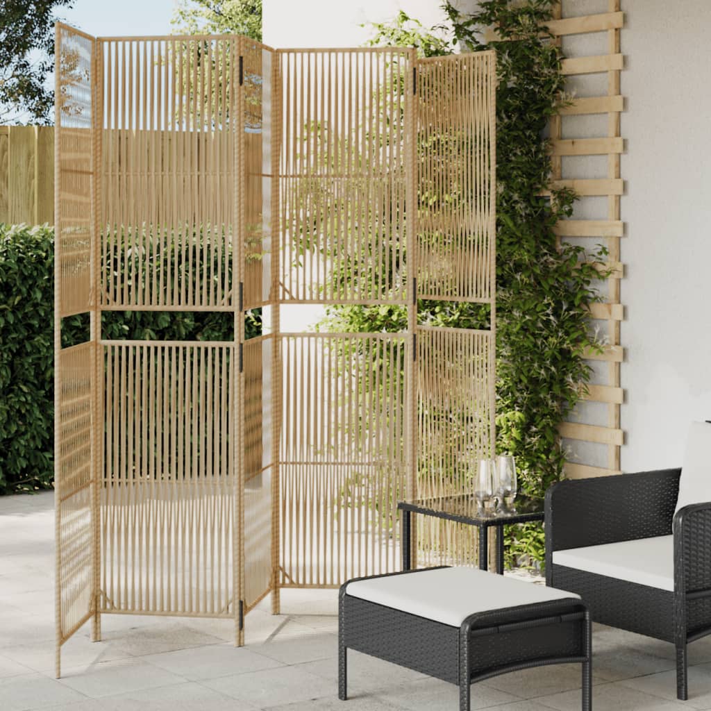 Room Divider 6 Panels Beige Poly Rattan - The Home Maker
