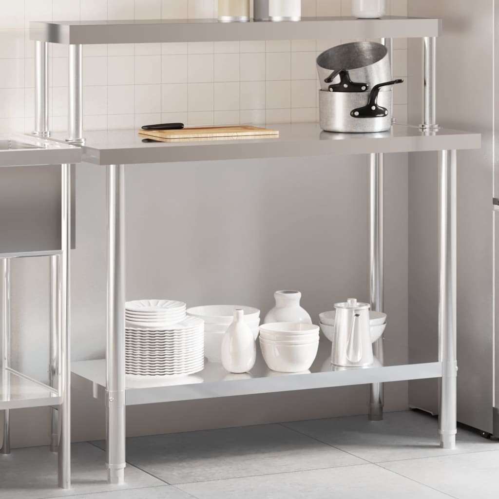 Kitchen Work Table with Overshelf 110x55x120 cm Stainless Steel - Merkel Designers