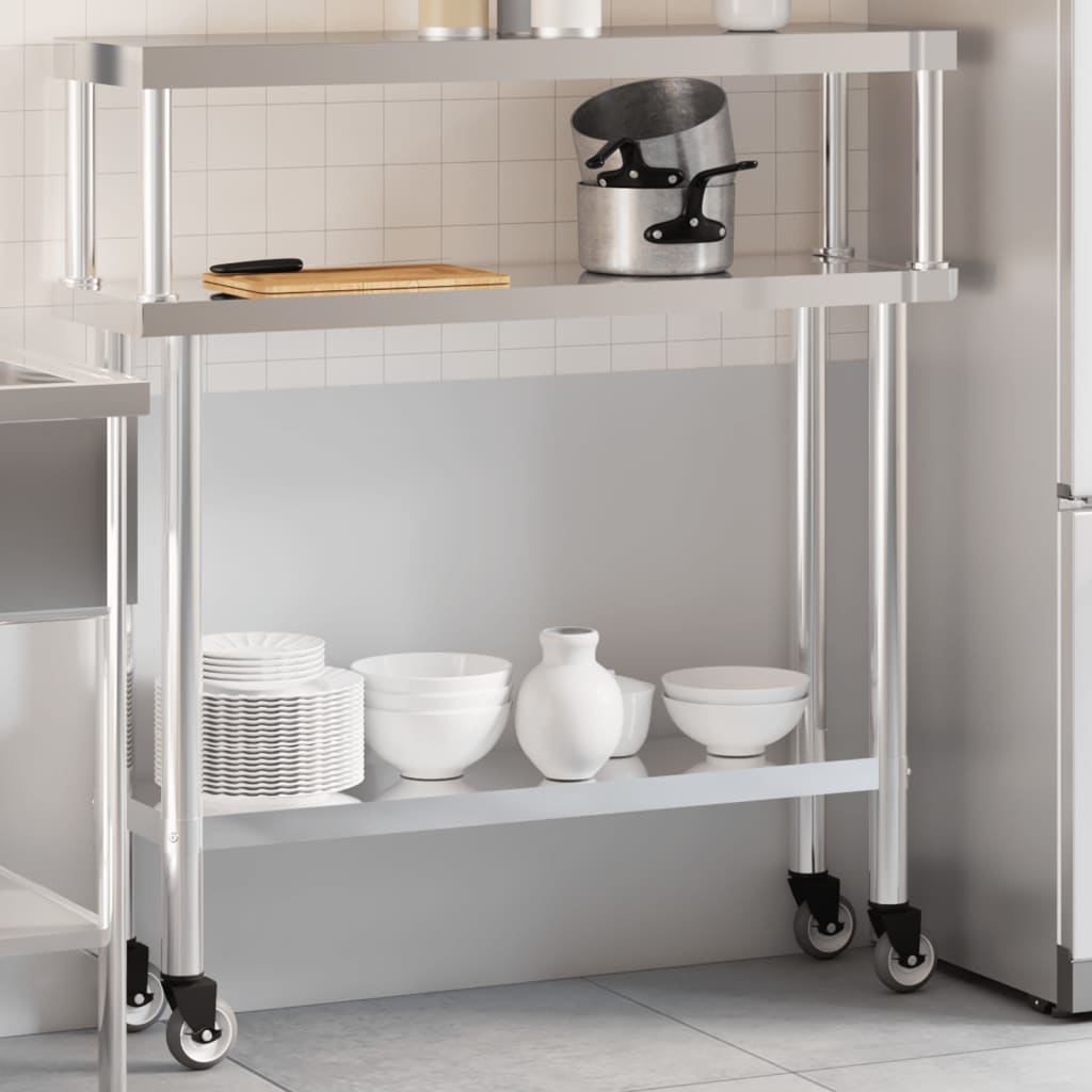 Kitchen Work Table with Overshelf 110x30x120 cm Stainless Steel - Merkel Designers