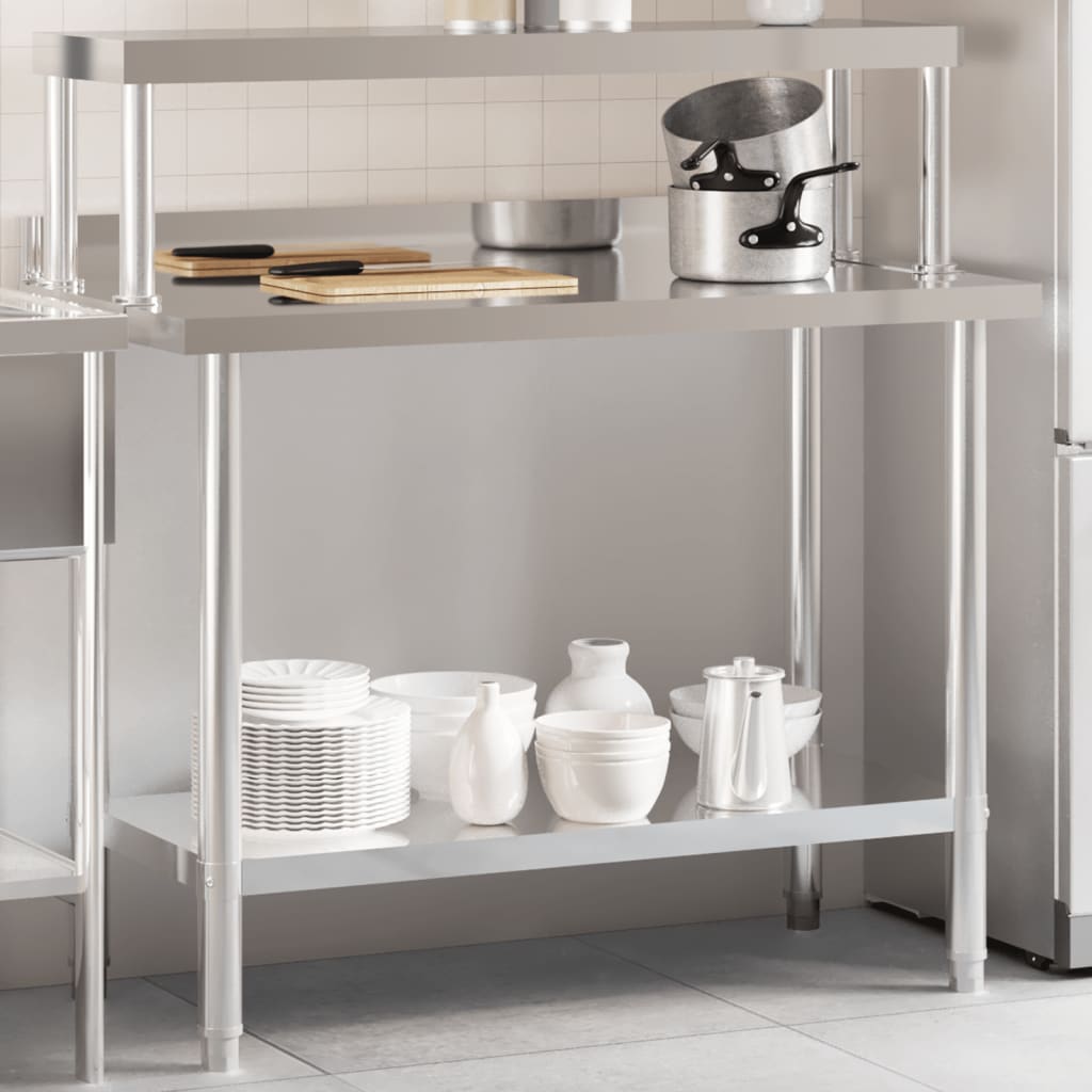 Kitchen Work Table with Overshelf 110x55x120 cm Stainless Steel - Style and Chic