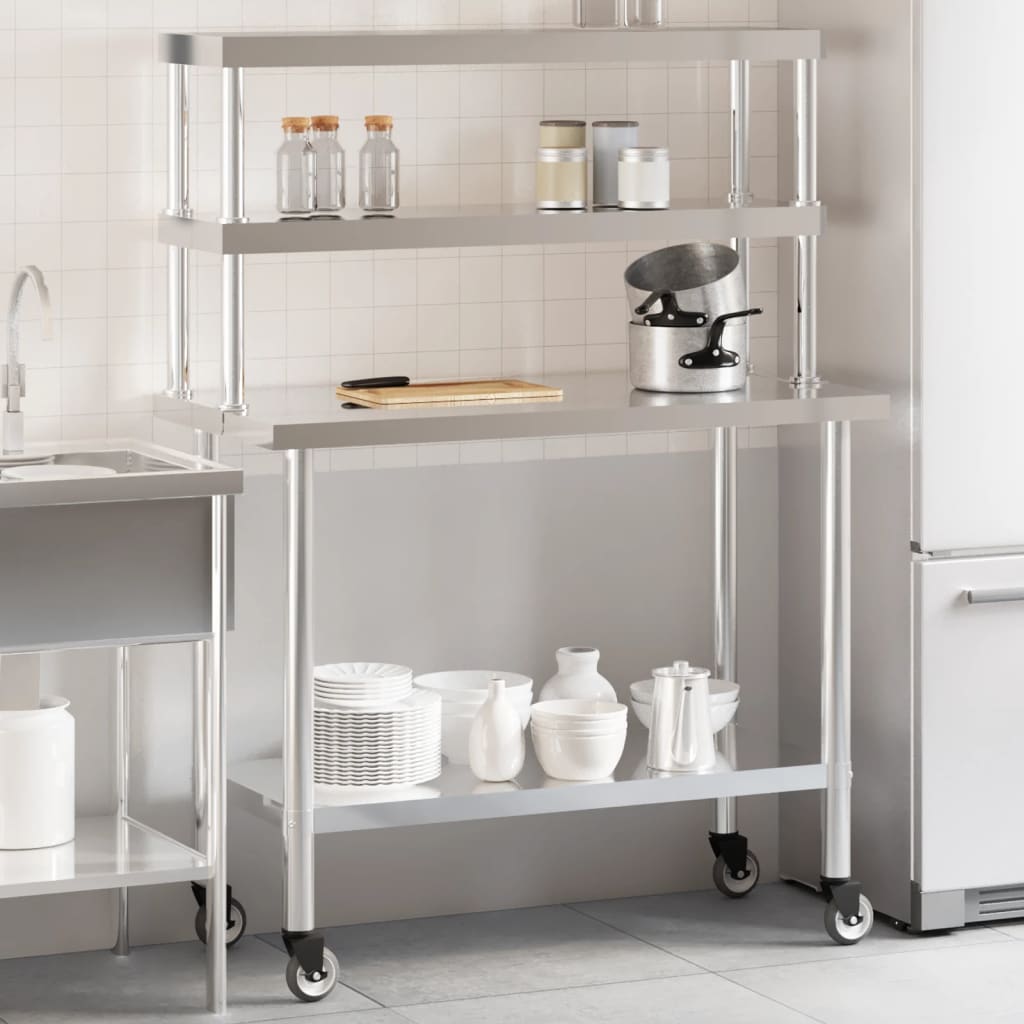 Kitchen Work Table with Overshelf 110x55x150 cm Stainless Steel - Merkel Designers