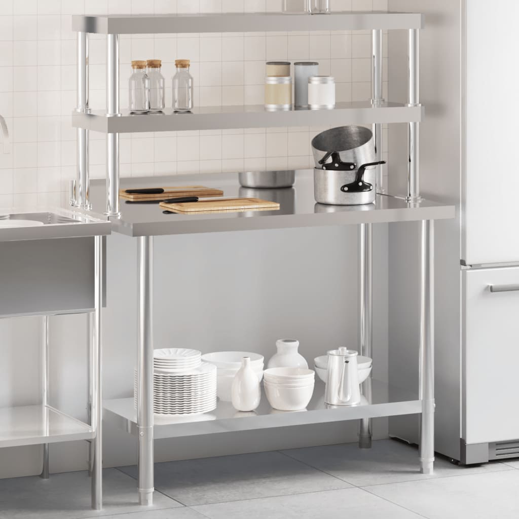 Kitchen Work Table with Overshelf 110x55x150 cm Stainless Steel - All Things Good