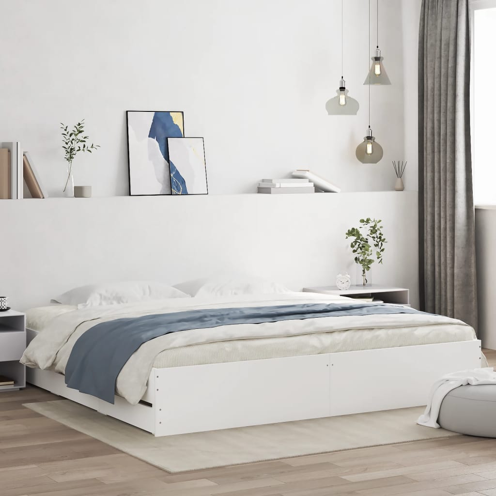 Bed Frame with Drawers White 160x200 cm Engineered Wood - All Things Good