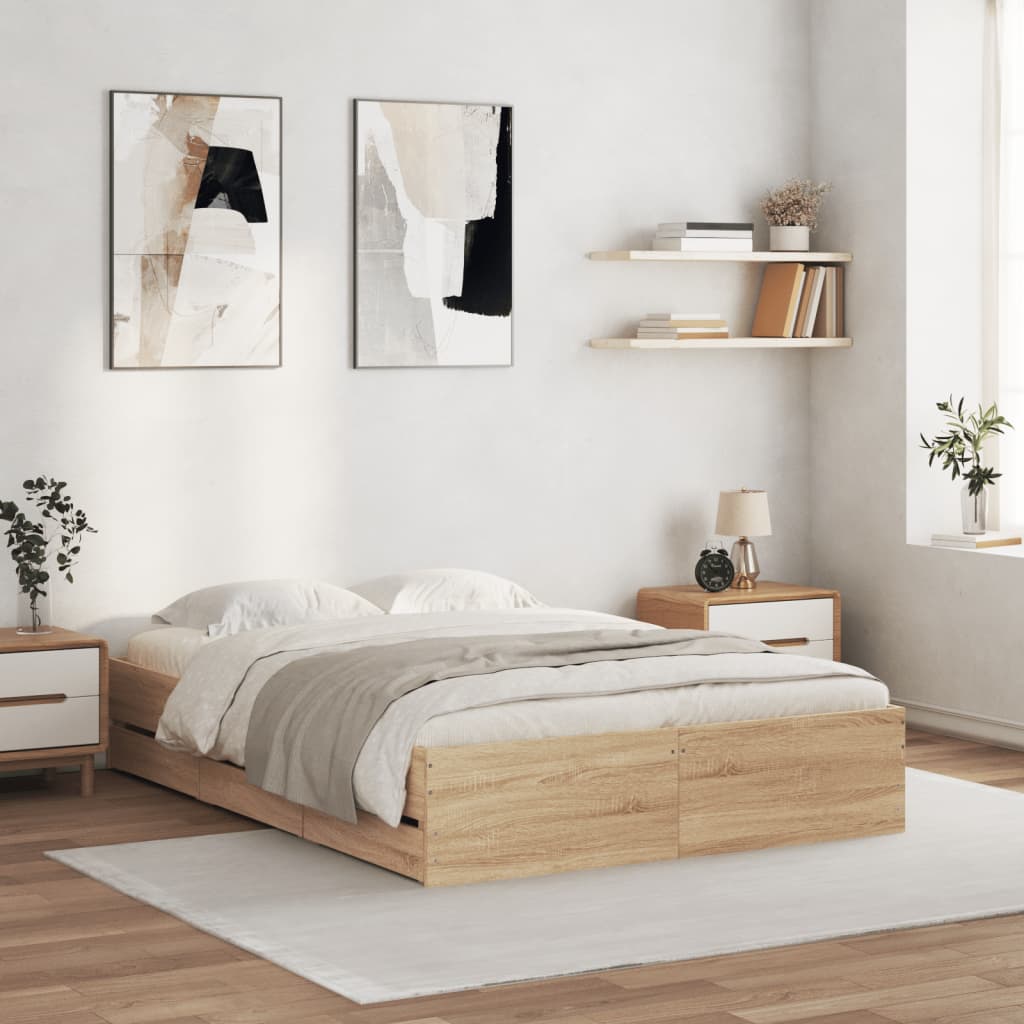 Bed Frame with Drawers Sonoma Oak 120x190 cm Small Double Engineered Wood - All Things Good