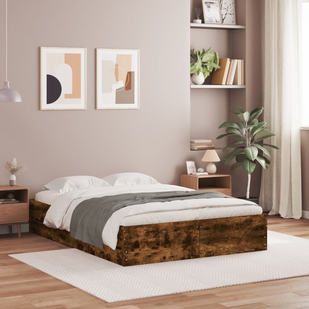 Bed Frame with Drawers Smoked Oak 120x190 cm Small Double Engineered Wood - Merlin Deals