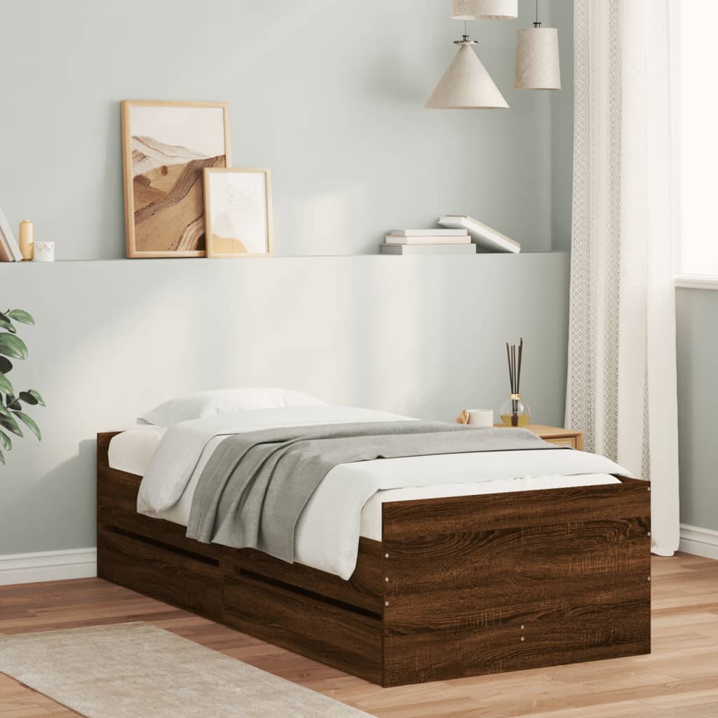 Bed Frame with Drawers Brown Oak 90x190 cm Single - Discount Dealers