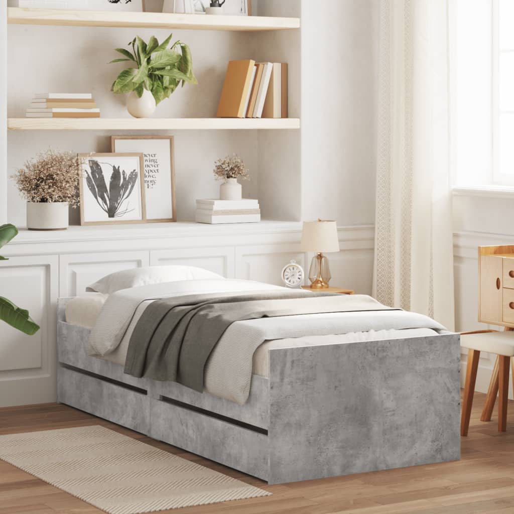 Bed Frame with Drawers Concrete Grey 75x190 cm Small Single - All Things Good