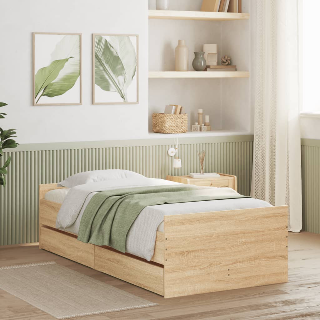 Bed Frame with Drawers Sonoma Oak 100x200 cm - Brittle & Co