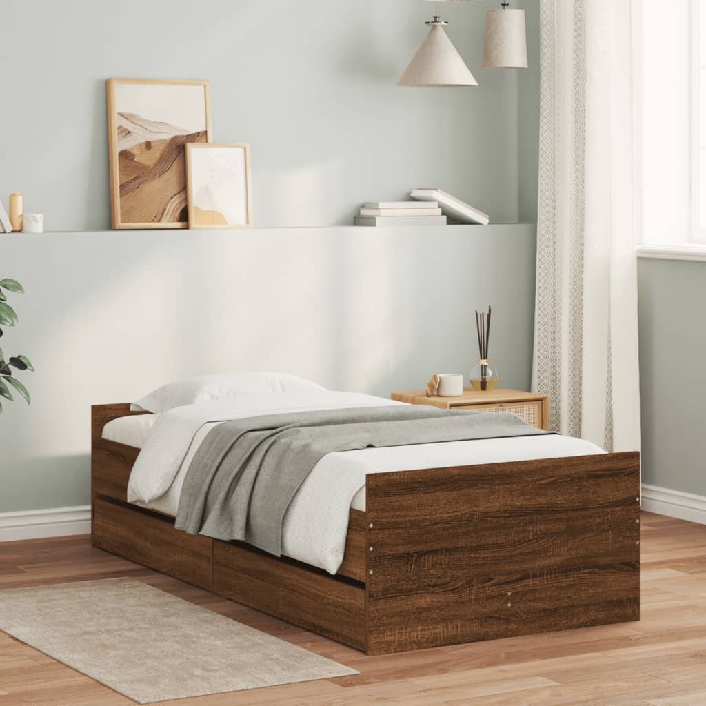 Bed Frame with Drawers Brown Oak 100x200 cm - Brittle & Co