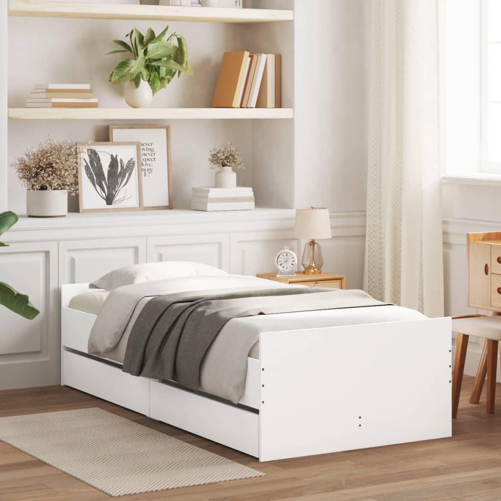 Bed Frame with Drawers White 90x190 cm Single - Sid & Sam