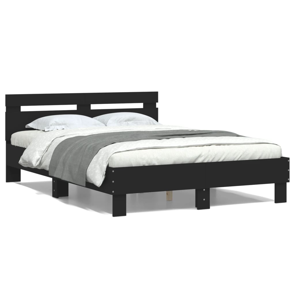 Bed Frame with Headboard Black 120x190 cm Small Double Engineered Wood - Merlin Deals