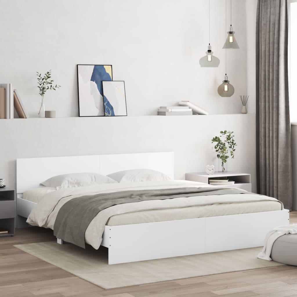 Bed Frame with Headboard White 200x200 cm - The Home Maker