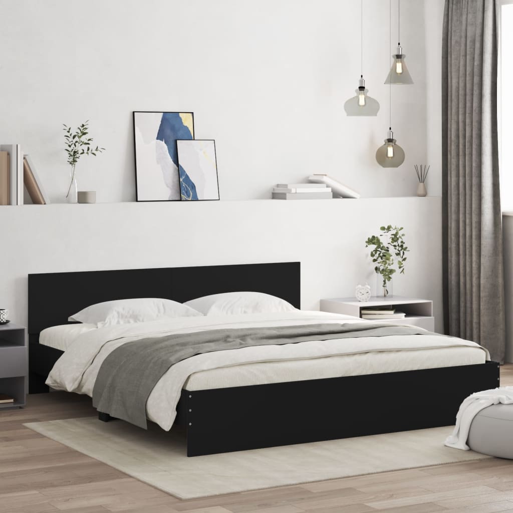 Bed Frame with Headboard Black 200x200 cm - Merlin Deals