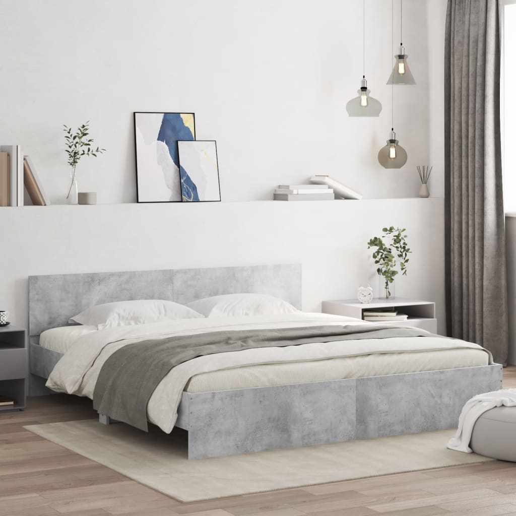 Bed Frame with Headboard Concrete Grey 160x200 cm - All Things Good