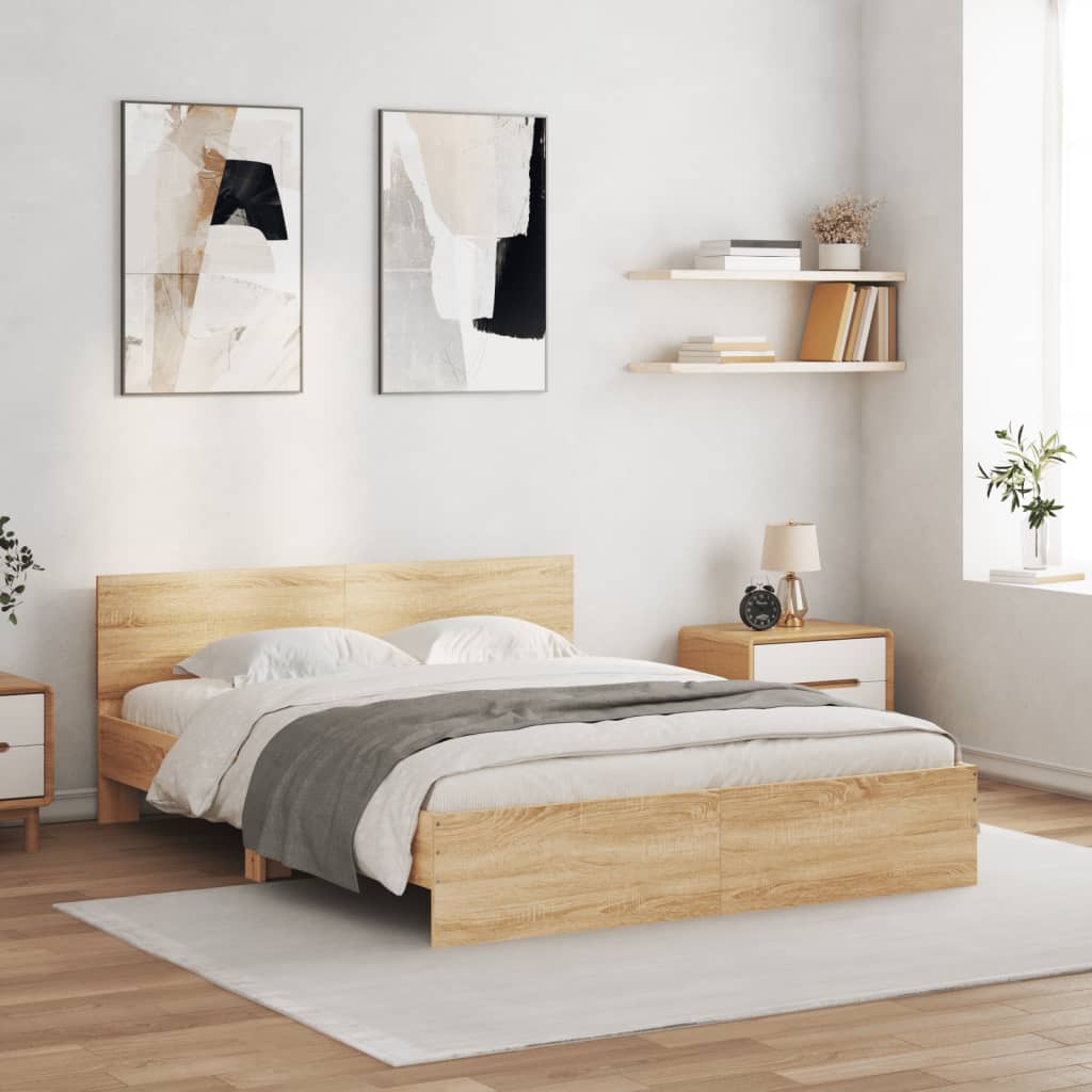 Bed Frame with Headboard Sonoma Oak 140x200 cm - All Things Good
