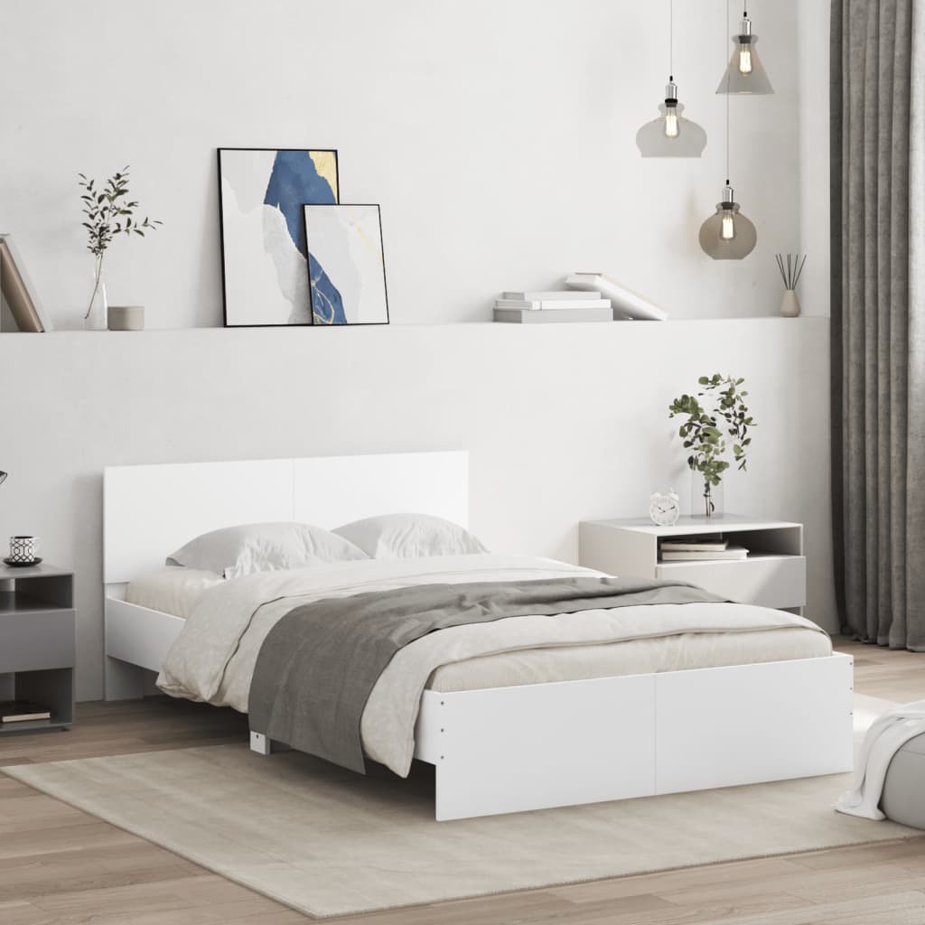 Bed Frame with Headboard White 135x190 cm Double - Tyrell & Tyrell