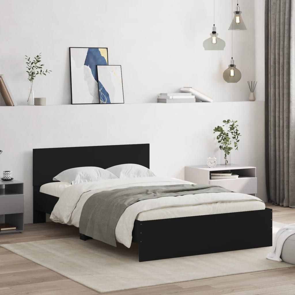 Bed Frame with Headboard Black 135x190 cm Double - Merlin Deals