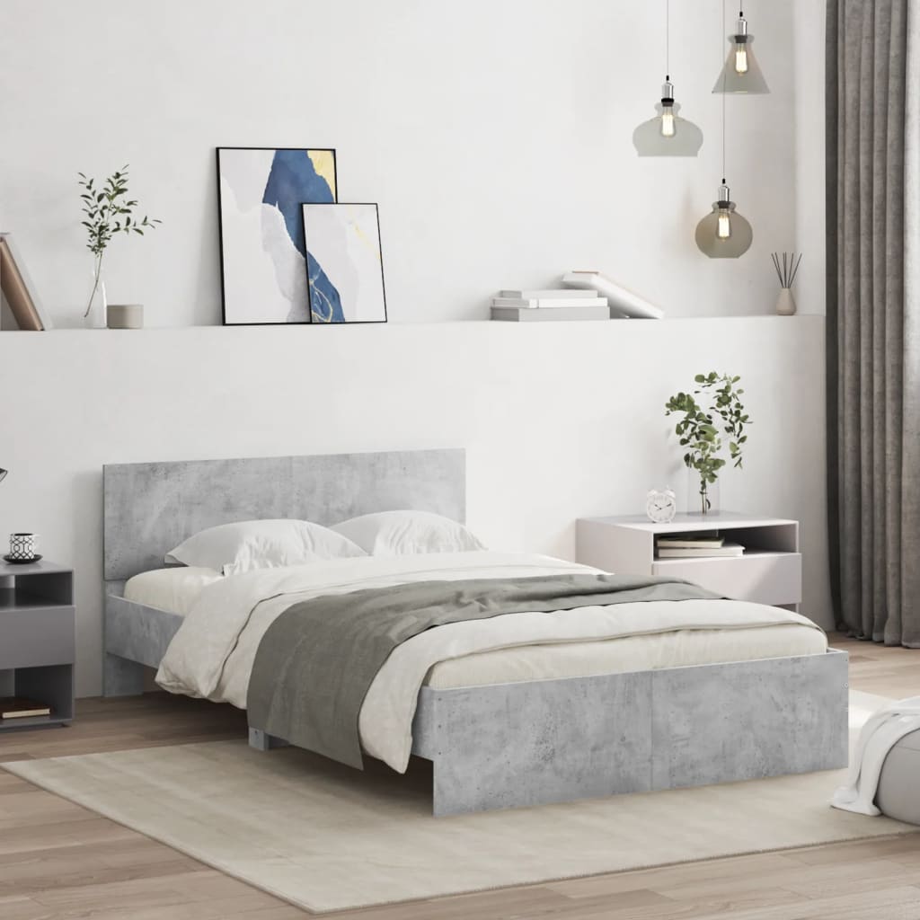 Bed Frame with Headboard Concrete Grey 135x190 cm Double - Merlin Deals