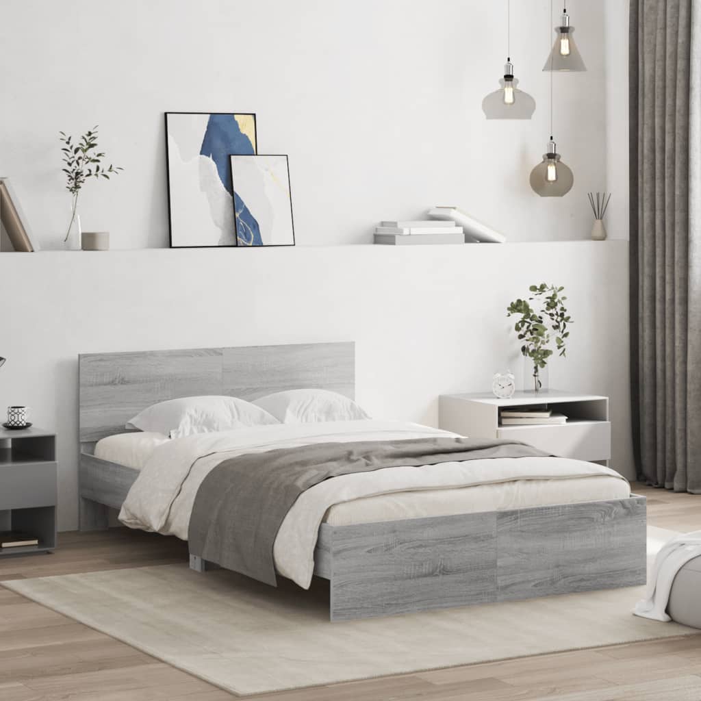 Bed Frame with Headboard Grey Sonoma 135x190 cm Double - All Things Good