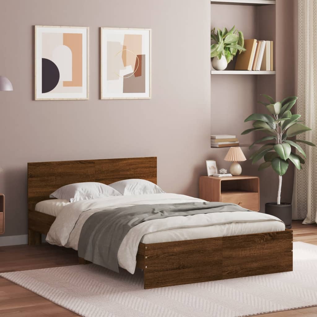 Bed Frame with Headboard Brown Oak 135x190 cm Double - Tyrell & Tyrell