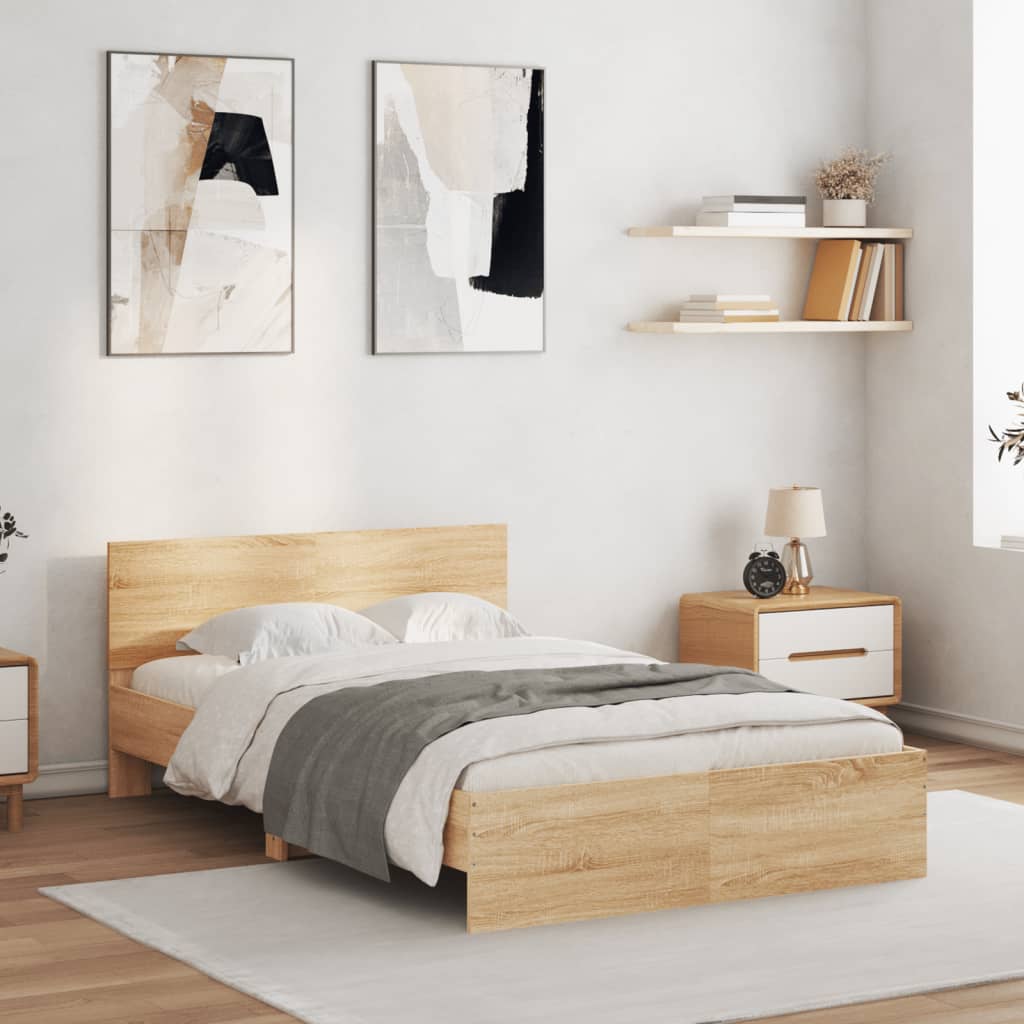 Bed Frame with Headboard Sonoma Oak 120x190 cm Small Double - Merkel Designers
