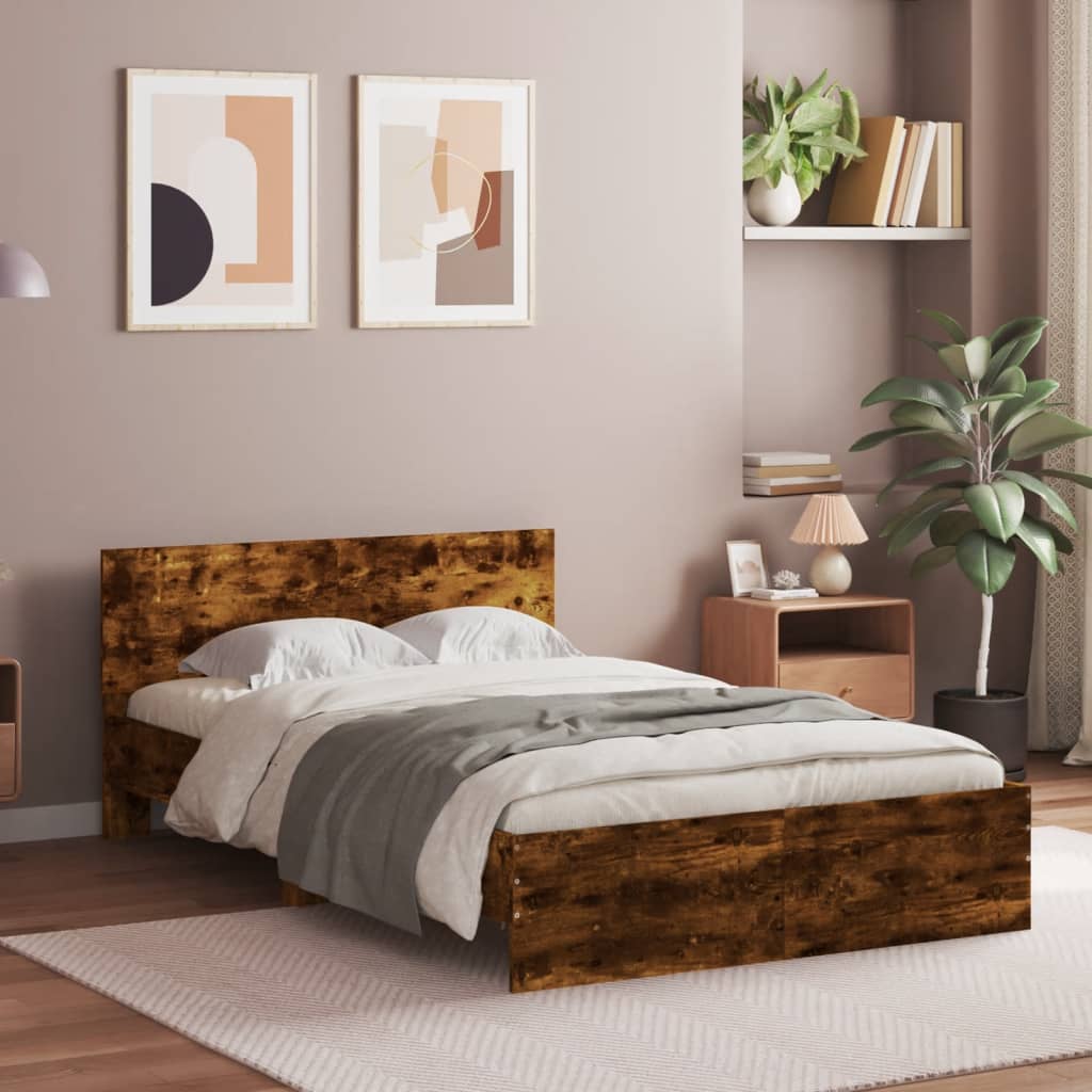 Bed Frame with Headboard Smoked Oak 120x190 cm Small Double - Casper Homes
