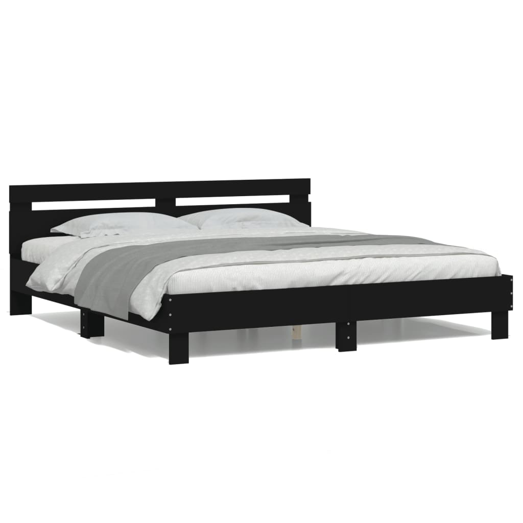 Bed Frame with Headboard and LED Black 200x200 cm - The Home Maker