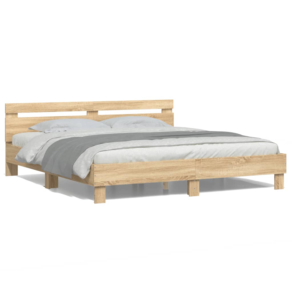 Bed Frame with Headboard and LED Sonoma Oak 200x200 cm - Casper Homes