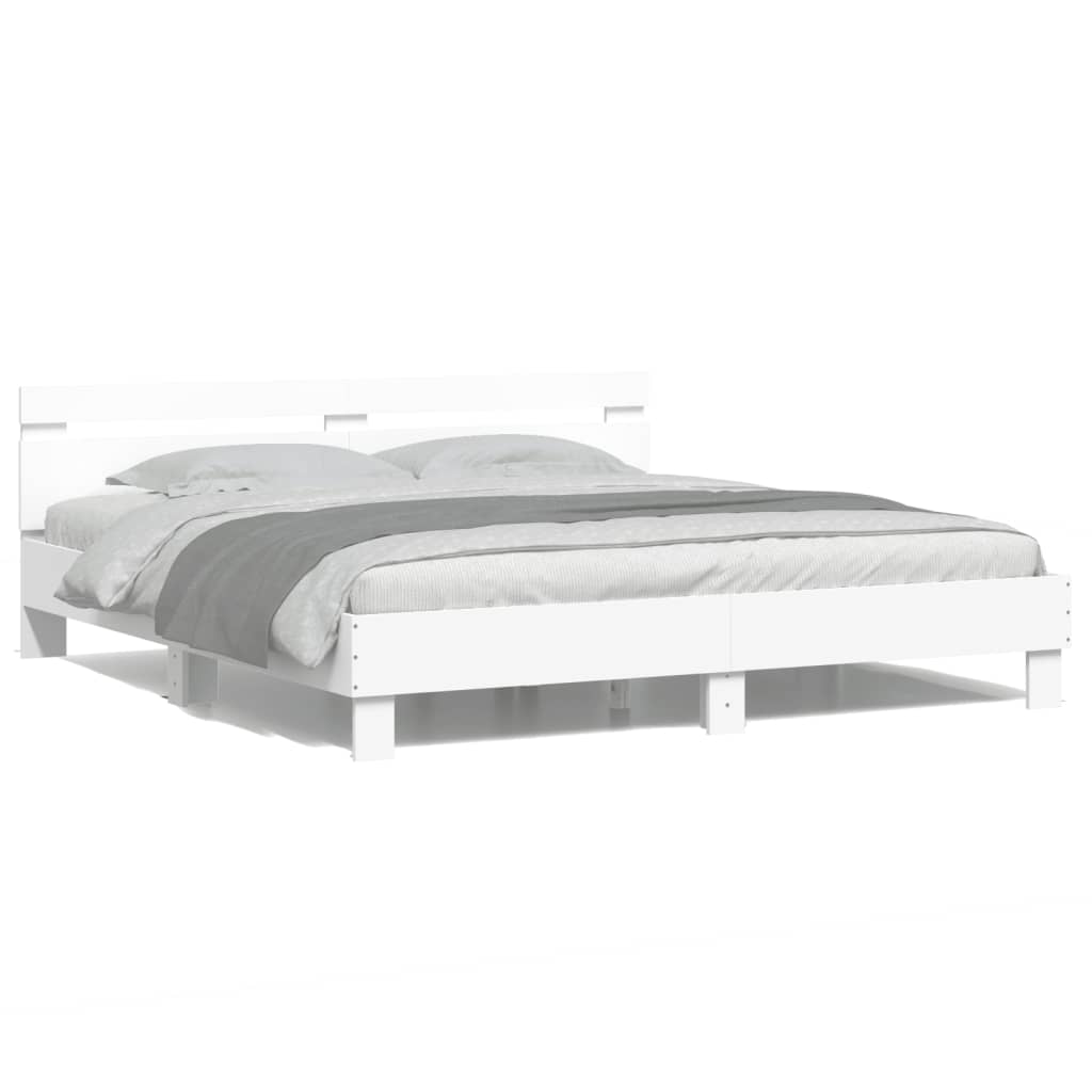 Bed Frame with Headboard and LED White 180x200 cm Super King Size - Brittle & Co
