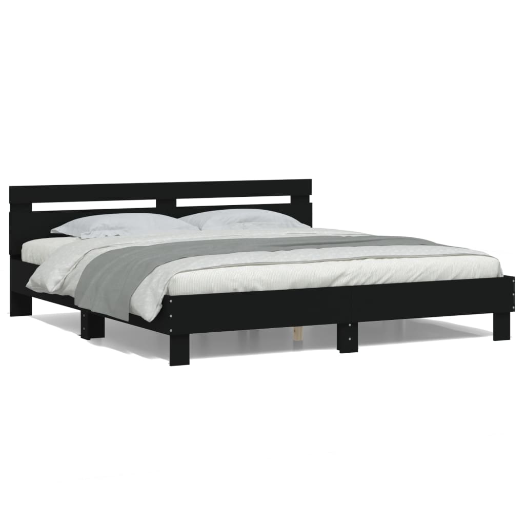 Bed Frame with Headboard and LED Black 160x200 cm - The Home Maker