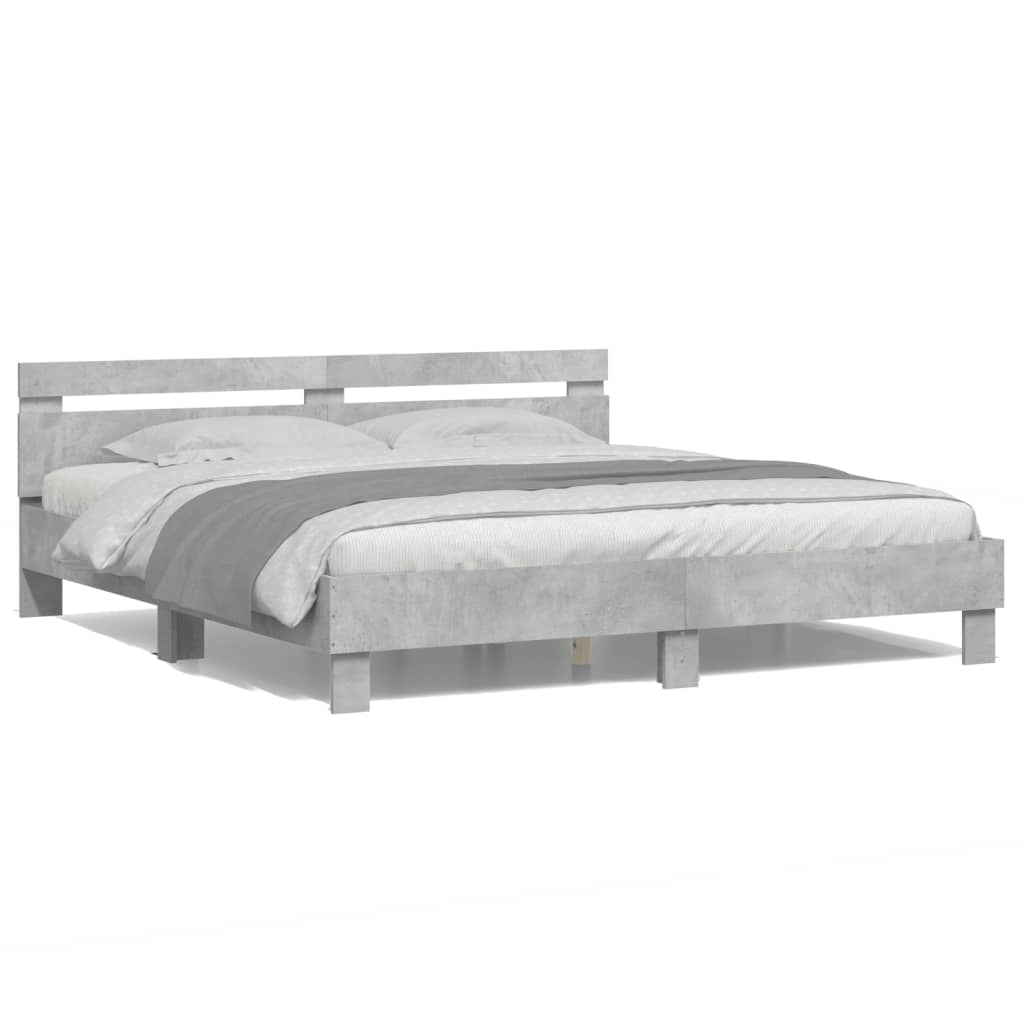 Bed Frame with Headboard and LED Concrete Grey 160x200 cm - Unbeatable Bargains