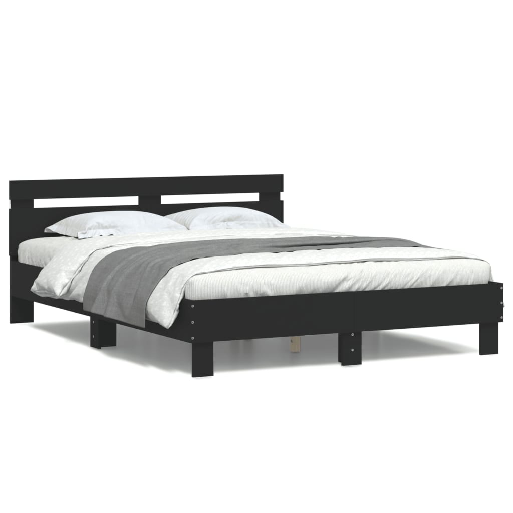 Bed Frame with Headboard and LED Black 150x200 cm King Size - All Things Good