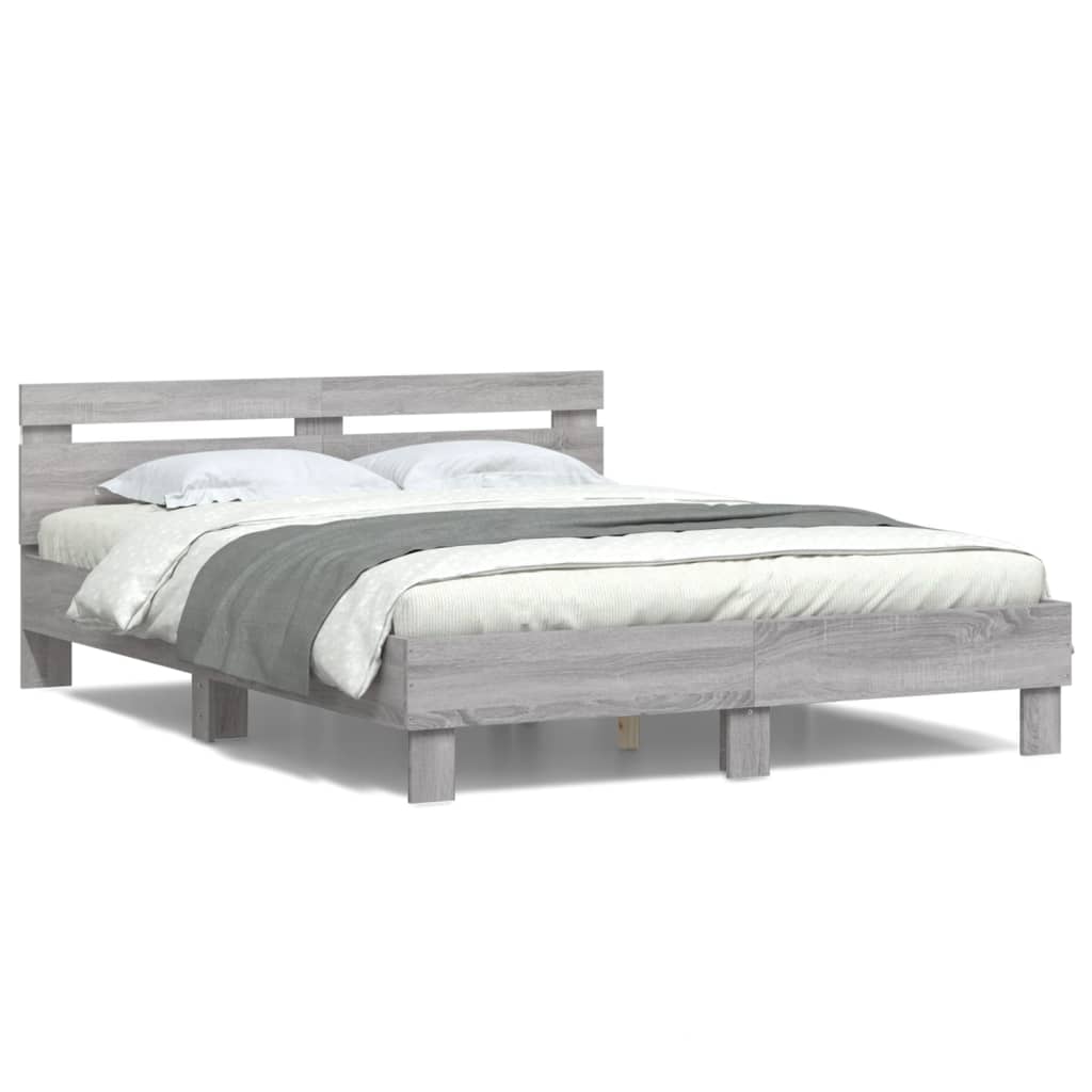 Bed Frame with Headboard and LED Grey Sonoma 150x200 cm King Size - The Home Maker