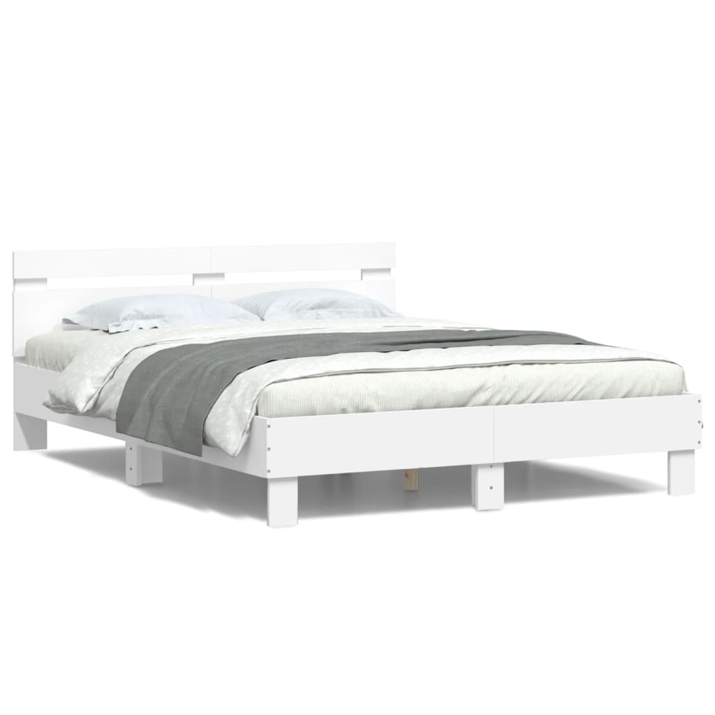Bed Frame with Headboard and LED White 140x200 cm - The Home Maker