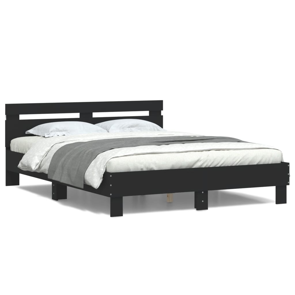 Bed Frame with Headboard and LED Black 140x200 cm - Merkel Designers