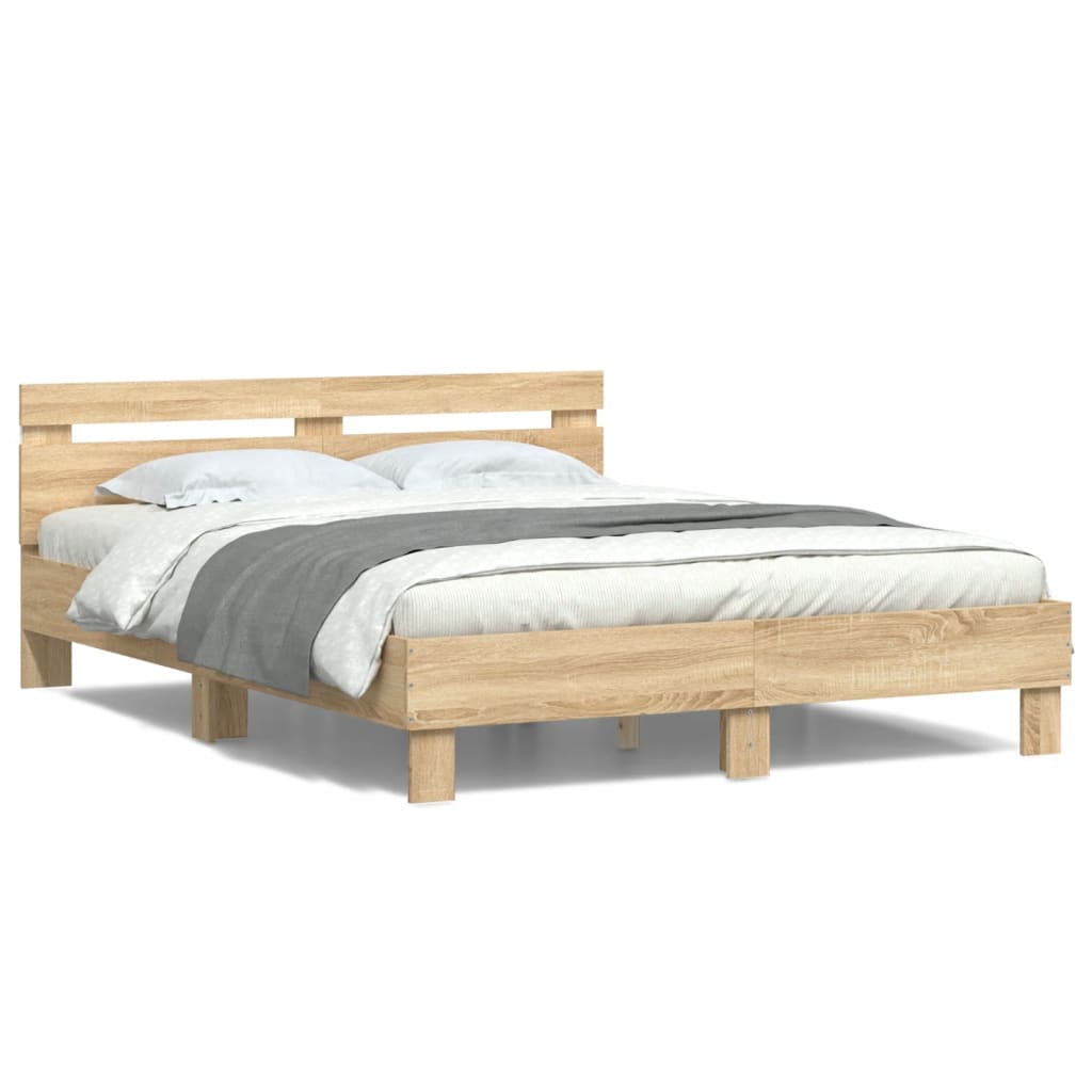 Bed Frame with Headboard and LED Sonoma Oak 140x200 cm - Casper Homes