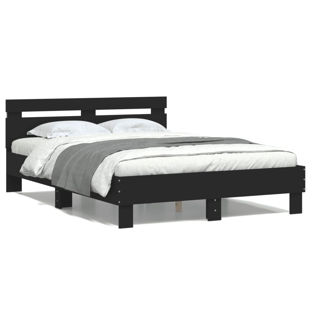 Bed Frame with Headboard and LED Black 120x200 cm - Direct Imports