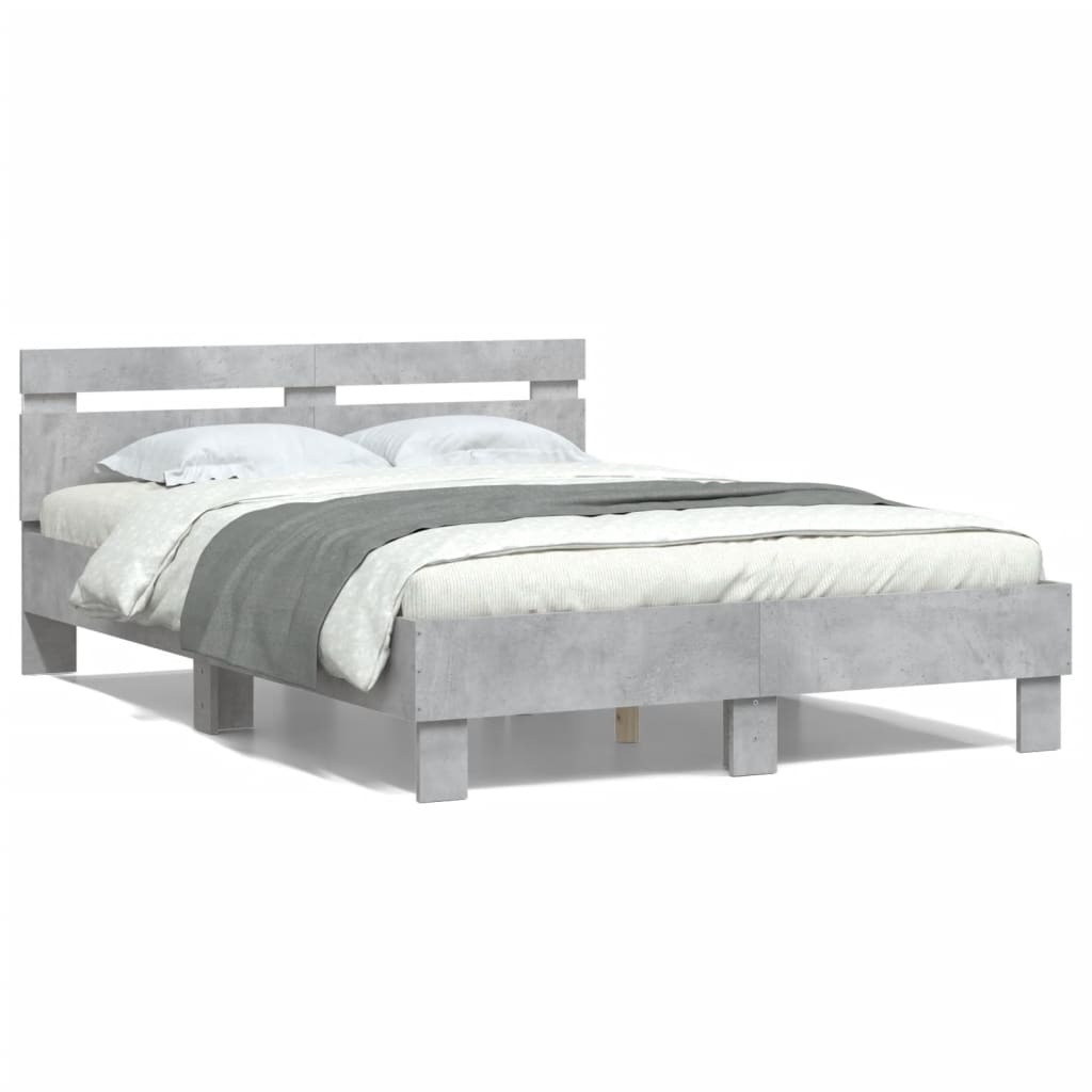 Bed Frame with Headboard and LED Concrete Grey 120x200 cm - All Things Good